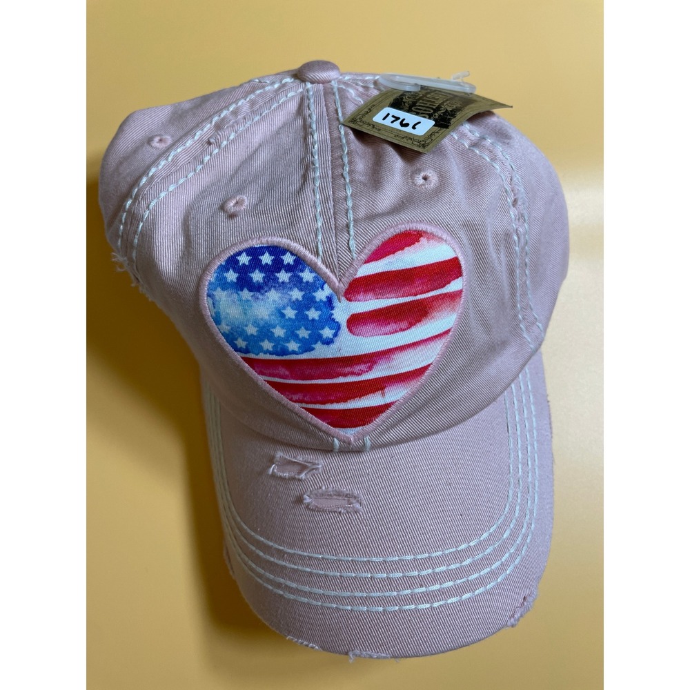 KBETHOS Baseball Cap Women OSFM Pink NEW Distressed American Flag Heart Hat